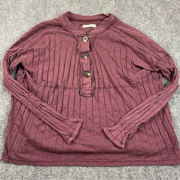 WE THE FREE Free People Women’s In The Mix Henley Top ribbed wine size: Large - Picture 1 of 7